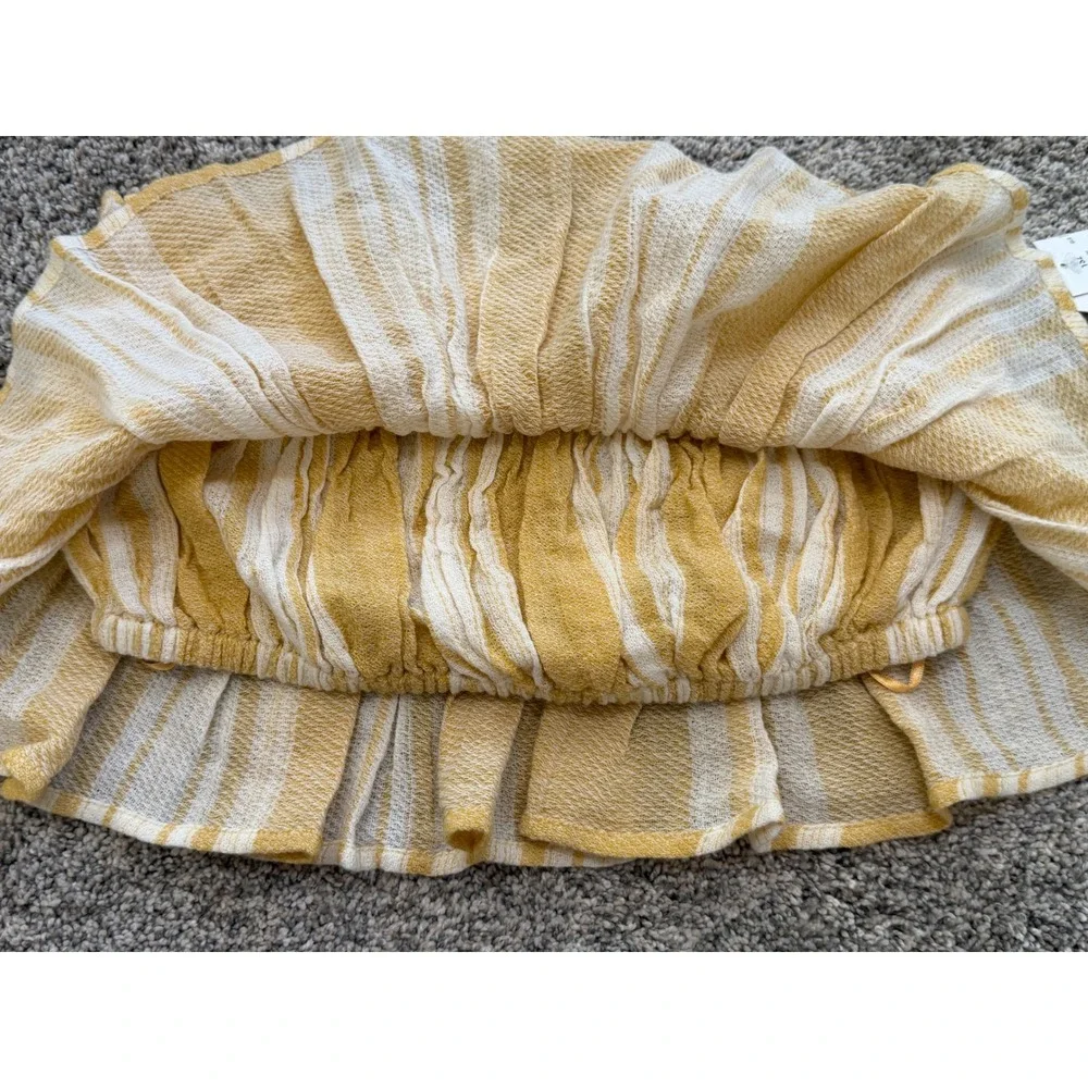 Rip Curl Seaside Stripe Bandeau Smocked‎ Peplum Top Beach Yellow White Small NEW